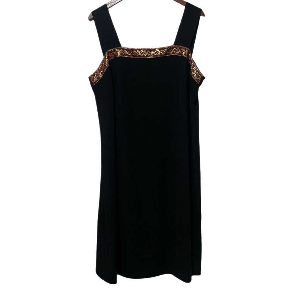 Vintage Dana Kay Sleeveless Black Embellished Square Neckline Dress Size 18W
